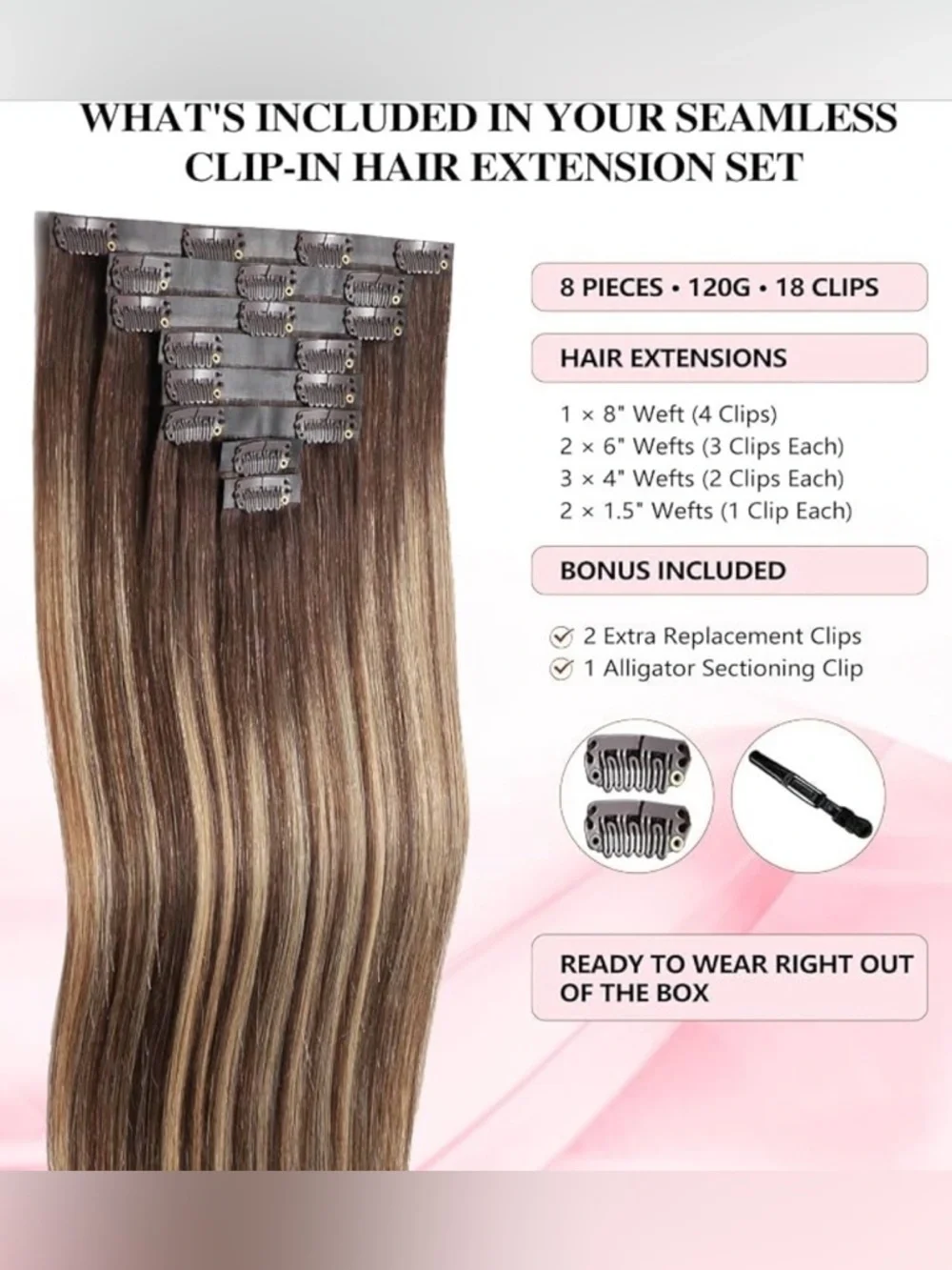 Ombre Brown Caramel Blonde Balayage Human Hair 20 Inch Clip In Hair Extensions
